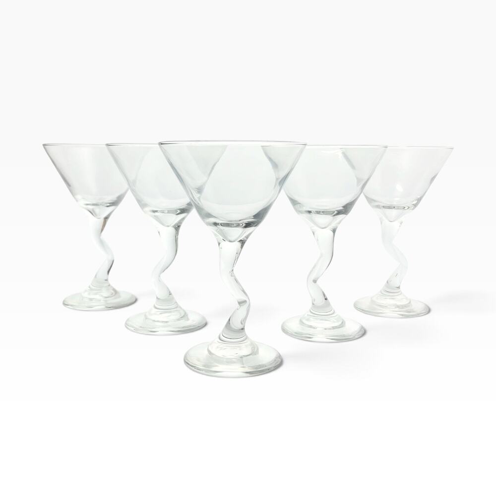 Anchor Hocking “Z-Stem, Zig Zag” Set of 5 Martini Glasses 6 1/2” 9oz
